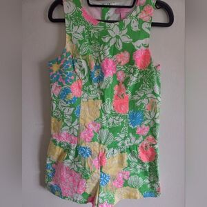 Lilly Pulitzer Floral Sleeveless Romper Size 2 Green and Pink